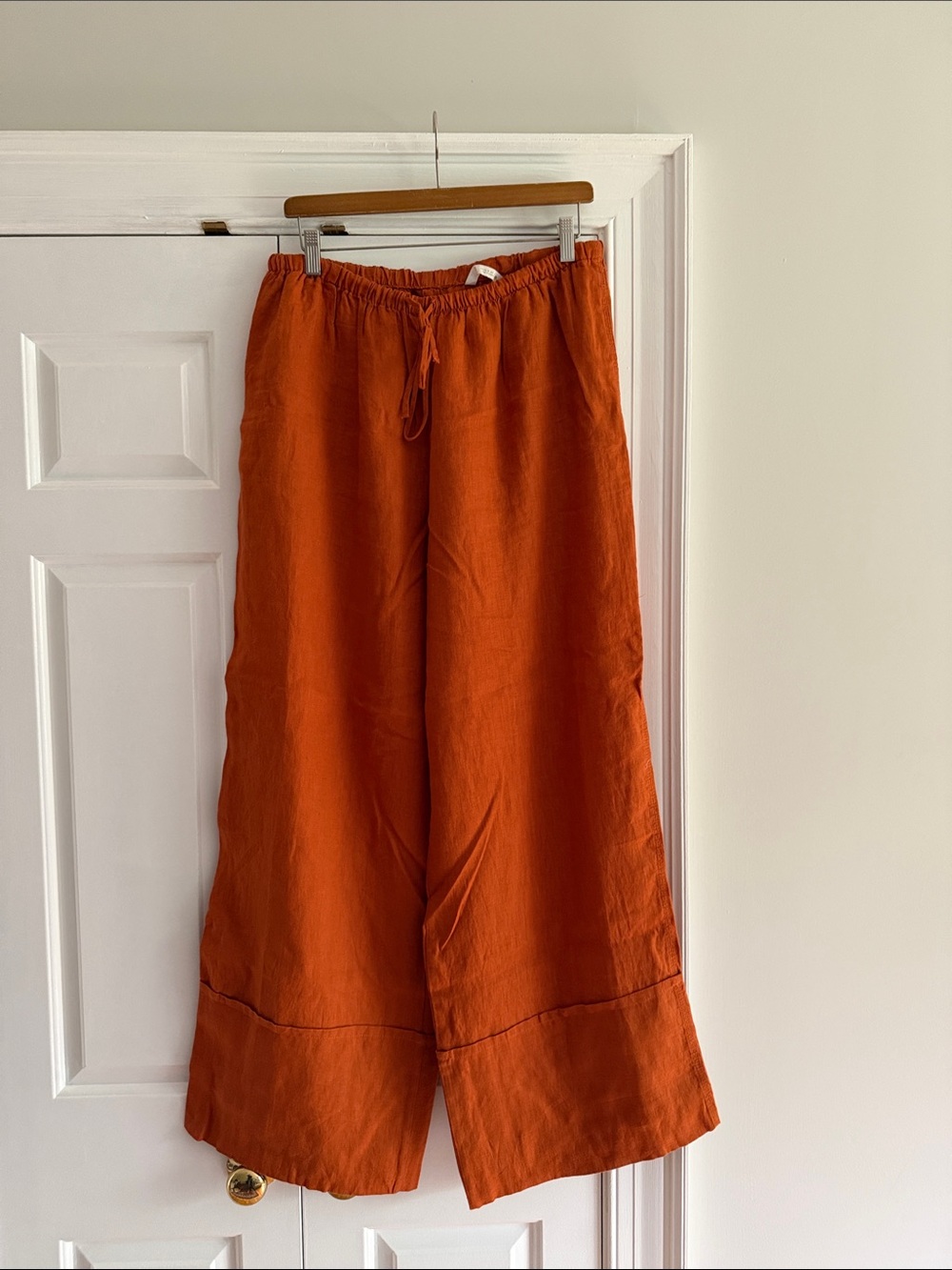 Zara 100% linen Wide Leg Pants in Burnt Orange